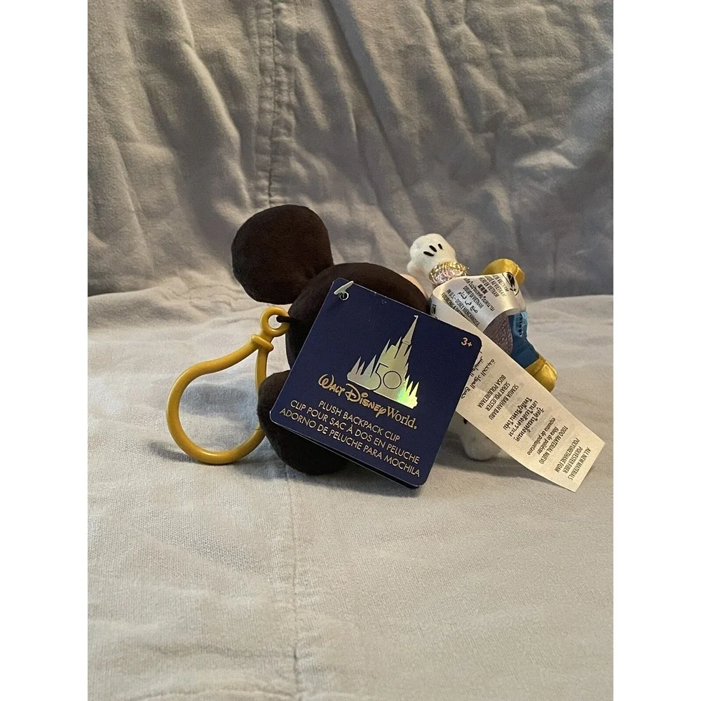 NEW Walt Disney Parks 50th Anniversary Mickey Mouse Backpack Plush Keychain Clip